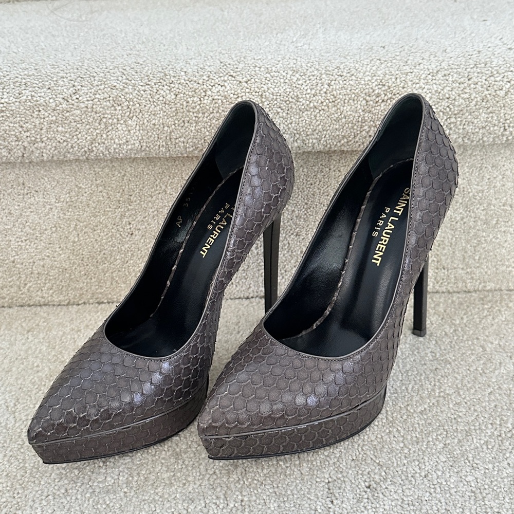 Saint Laurent Women's Snakeskin Platform Heels